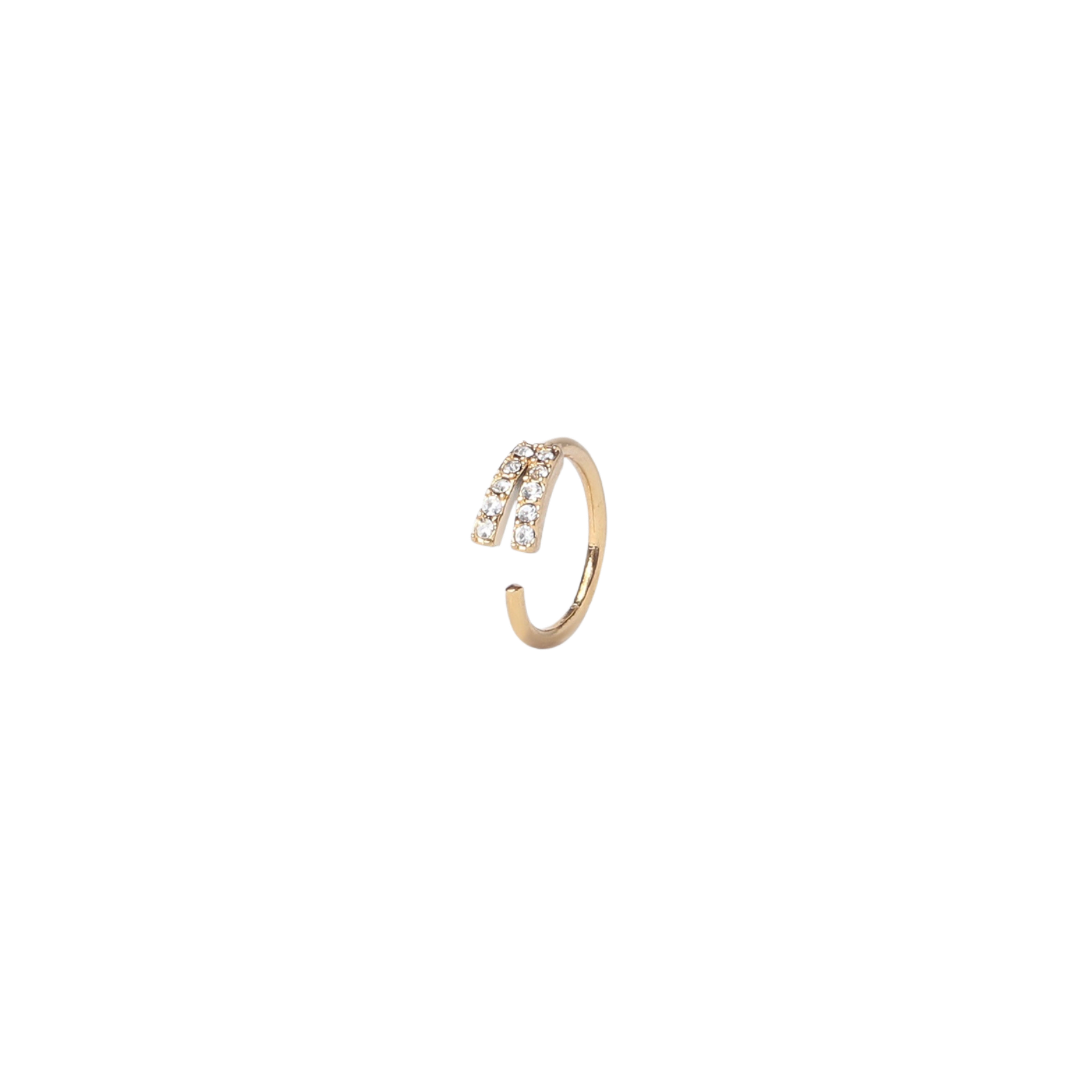 gold wishbone hoop with two lines of sparkly gemstones along the wishbone