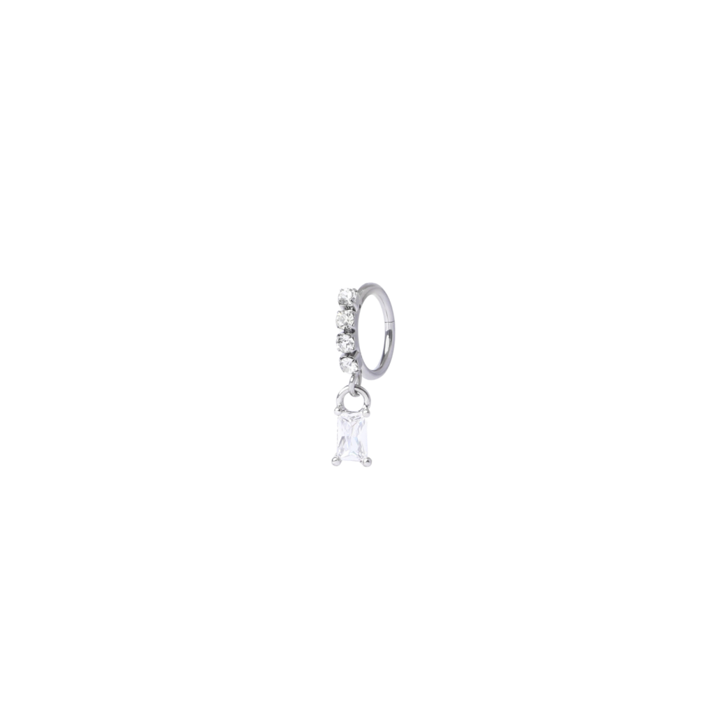 Silver Baguette Hoop With Gem